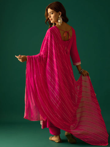 Gracefully Crafted In Rich Vichitra Fabric With Zari Embroidery, This Elegant 3-Piece Anarkali Set Blends Festive Charm With Timeless Style